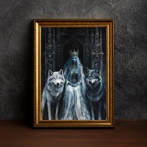 Hecate: Guardian of the Night - Greek Mythology Wall Art,Gothic Hecate Portrait,Cottagecore Pagan Poster ,Hecate and Wolfs,Witch Decor Print