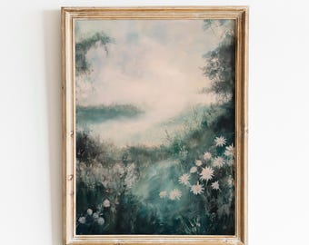 Dark Academia Field Print,Cottagecore Art,Moody Wall Art,Dark Botanical ,Dark Academia Floral,Moody Flowers,Rustic Landscape,Vintage Forest