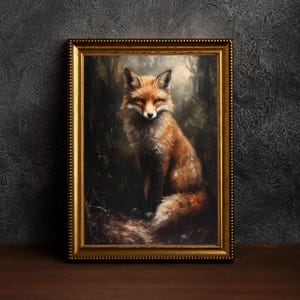 Antique Fox Oil Painting,Dark Academia Wall Art, Gothic Fox Room Decor, Rustic Cottagecore Fox Print, Vintage Animal Wall Art,Fox Lover Gift