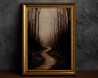 Antique Moody Charcoal Tree,Vintage Art Prints,Tree Sketch,Brown Dark Wall Art,Moody Dark Academia,Vintage Forest Landscape,Rustic Artwork