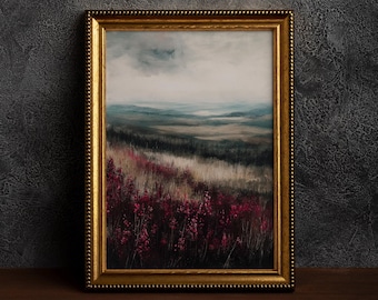 Dark Academia Field Print,Cottagecore Art,Moody Wall Art,Dark Botanical ,Dark Academia Floral,Moody Flowers,Rustic Landscape,Vintage Forest