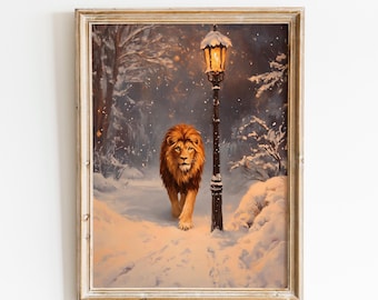Narnia-olieverfkunst aan de muur, antiek narnia-olieverfschilderij, decor boekhoekje, Narnia Lion Room Decor, Cottagecore Lion Print, Animal Wall Art