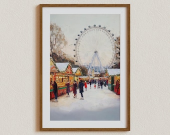 Vintage Hyde Park London Poster-Xmas Wall Art,London Wall Art ,Christmas Decor,Winter London Poster,Christmas London Print,England Cityscape