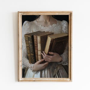 Victorian Woman with Book-Baroque Wall Art,Goth Moody Dark Academia Decor,Renaissance Art Prints,Dark Moody Antique Art,Victorian Woman
