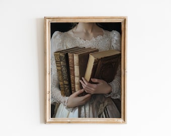 Victorian Woman with Book-Baroque Wall Art,Goth Moody Dark Academia Decor,Renaissance Art Prints,Dark Moody Antique Art,Victorian Woman