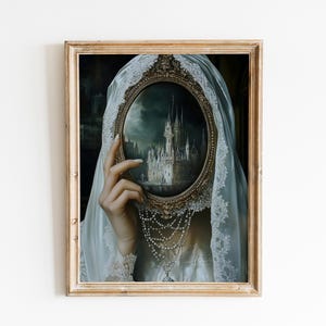 Victorian Woman with Mirror-Baroque Wall Art, Dark Academia Decor,Renaissance Art Prints, Dark Moody Antique Art,Dagger Print,Altered Print