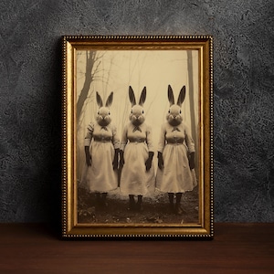 Rabbit Cult of the Forest -Dark Academia Print,Vintage Gothic Prints,Old Photo Style Art,Occult Poster,Nostalgic Fantasy Print,Gothic Rabbit