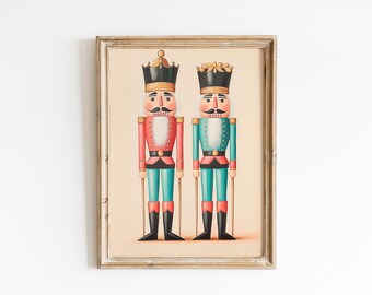 Rustikt jultryck med nötknäppare, vintagedekor, klassisk väggkonst med nötknäppare, julklapp, festlig nötknäpparpresent, julkonst
