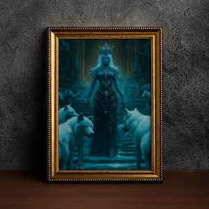 Hecate: Guardian of the Night - Greek Mythology Wall Art,Gothic Hecate Portrait,Goddess of the Underworld,Hecate and Wolfs,Witch Decor Print