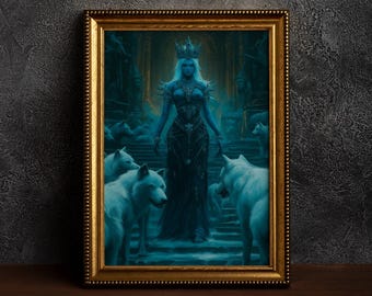 Hekate: Wächterin der Nacht - Griechische Mythologie Wandkunst,Gothic Hekate Portrait,Göttin der Unterwelt,Hekate und die Wölfe,Hexe Dekor Druck