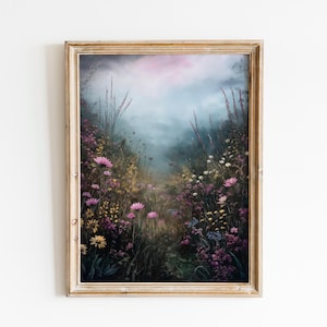 Dark Academia Field Print,Cottagecore Art,Moody Wall Art,Dark Botanical ,Dark Academia Floral,Moody Flowers,Rustic Landscape,Vintage Forest image 3