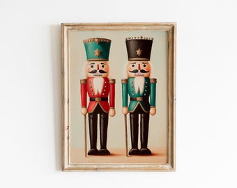 Rustikt jultryck med nötknäppare, vintagedekor, klassisk väggkonst med nötknäppare, julklapp, festlig nötknäpparpresent, julkonst
