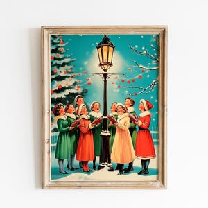 Vintage Christmas Carolers Wall Art, Holiday Carolers Gift, Retro Christmas Caroling Scene, Nostalgic Holiday Decor, Christmas Gift