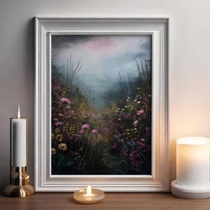 Dark Academia Field Print,Cottagecore Art,Moody Wall Art,Dark Botanical ,Dark Academia Floral,Moody Flowers,Rustic Landscape,Vintage Forest image 7