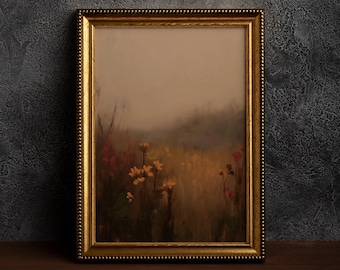 Dark Academia Field Print,Cottagecore Art,Moody Wall Art,Dark Botanical ,Dark Academia Floral,Moody Flowers,Rustic Landscape,Vintage Forest