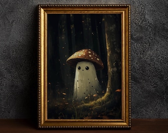 Pilz Geister- Halloween Wandbild, Geister-Druck, Dark Academia, Spooky Dekor, Spukhaus Kunst, Herbst Dekoration, Cottagecore Dekor-Einzelposter