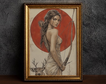 Artemis Greek Goddess Print,Greek Goddess Poster,Artemis Portrait,Greek Goddess of Hunting,Greek Mythology Poster,Feminine Art Home Decor