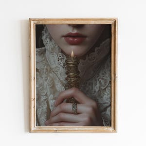 Victorian Woman with Candle-Baroque Wall Art, Dark Academia Decor,Renaissance Art Prints, Dark Moody Antique Art,Dagger Print,Altered Print