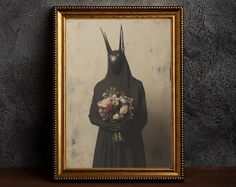 Druid With Flowers -Dark Academia Print,Vintage Gothic Prints,Old Photo Style Art,Occult Poster,Nostalgic Fantasy Print,Vintage Photography