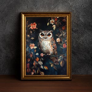 Forest Owl, Dark Academia Botanical Print, Moody Wall Art, Gothic Oil Painting, Victorian Goth Décor ,Dark Moody Painting,Midnight Owl Print