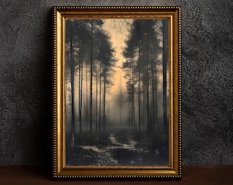 Antieke humeurige houtskoolboom, vintage kunstprints, boomschets, Brown Dark Wall Art, Moody Dark Academia, vintage boslandschap, rustieke kunstwerken, vintage boslandschap