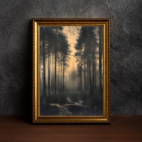 Antique Moody Charcoal Tree,Vintage Art Prints,Tree Sketch,Brown Dark Wall Art,Moody Dark Academia,Vintage Forest Landscape,Rustic Artwork