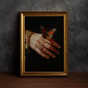Moth and Hand - Vintage Moth Art Print ,Victorian Style,Gothic Wall Art, Moody Victorian Moth,Dark Cottagecore Decor - Single Moth Poster
