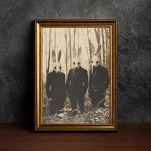Rabbit Cult of the Forest -Dark Academia Print,Vintage Gothic Prints,Old Photo Style Art,Occult Poster,Nostalgic Fantasy Print,Gothic Rabbit