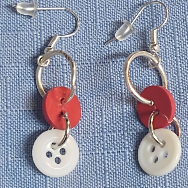 Handmade jewelry dangle earrings,red and white button drop earrings,earrings for women,gift for her,gift for women,gift for sister,moms day