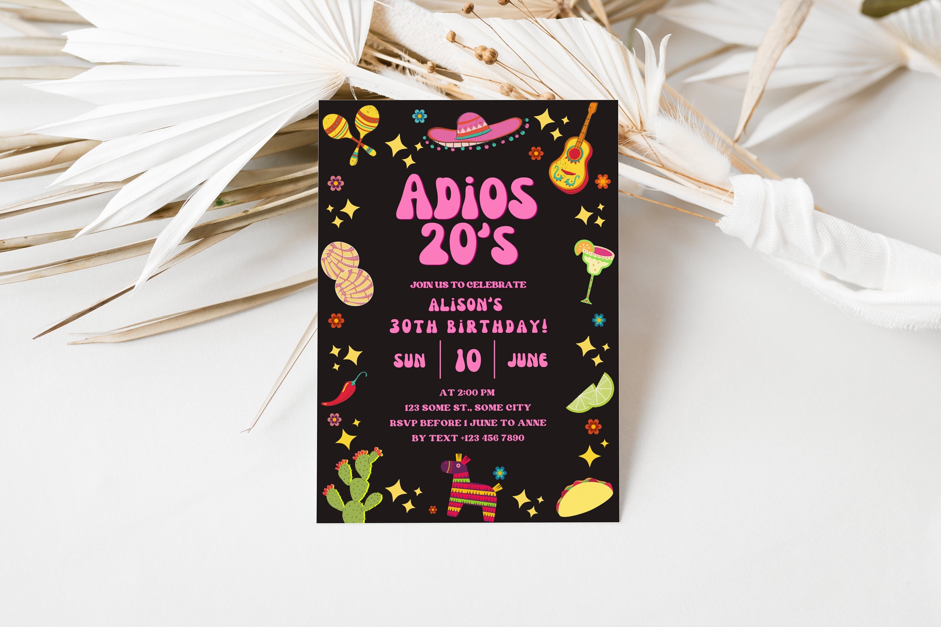 Adios 20s Invite, Adios To My Twenties Invite, Mexican Party Invite, 30th Birthday Invite, Fiesta Invite, Mobile Invite, Digital Download