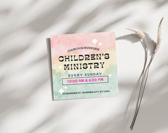 Children's Ministry Invite Card, Kid's Service Flyer, Modern Retro Church Flyer, Digital Download, Canva Template