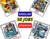 English-Spanish Printable Jobs Flashcards - Bilingual Learning - Vocabulary Cards for Kids, Teachers, ESL Learners