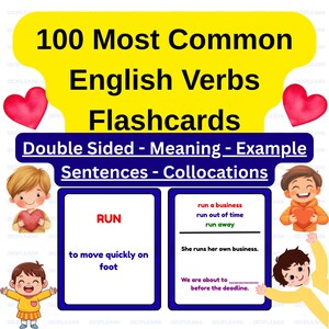 102 Common English Verbs Flashcards, Meanings, Collocations, Sentences | Montessori | ESL | EFL | Language Learning