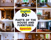 Parts of the House and Furniture English - Spanish Flashcards Vocabulary (Printable PDF)