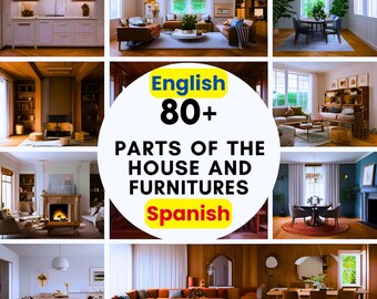 Parti della casa e mobili Flashcards inglese-spagnolo Vocabolario (PDF stampabile)