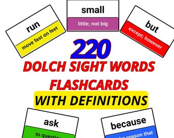 Schede didattiche con parole a vista Dolch e definizioni – 220 schede stampabili (PDF)