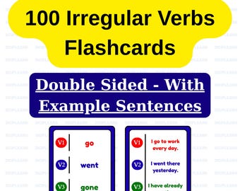 100 schede didattiche sui verbi irregolari / Stampabili fronte-retro con frasi di esempio (download in PDF)