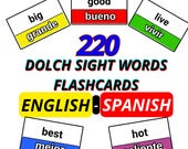 Spanish English Dolch Sight Words Bilingual Flashcards | Printable Learning Cards - Vocabulary Cards for Teachers,  Homeschool, Kids, Esl