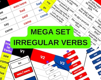 Mega Bundle 100 schede didattiche e schede di lavoro sui verbi irregolari - Pacchetto definitivo per la grammatica inglese ESL