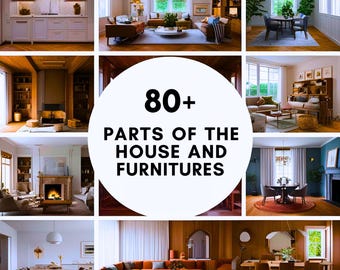 Schede didattiche sulle parti della casa e sui mobili: set di vocaboli ESL (PDF stampabile)