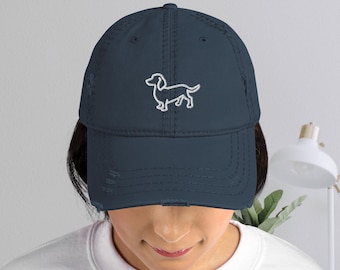 Embroidered Dachshund Hat, Distressed Wiener Dog Hat, Dachshund Gift, Dachshund Dad Hat, Dachshund Mom Hat, Dachshund Accessory