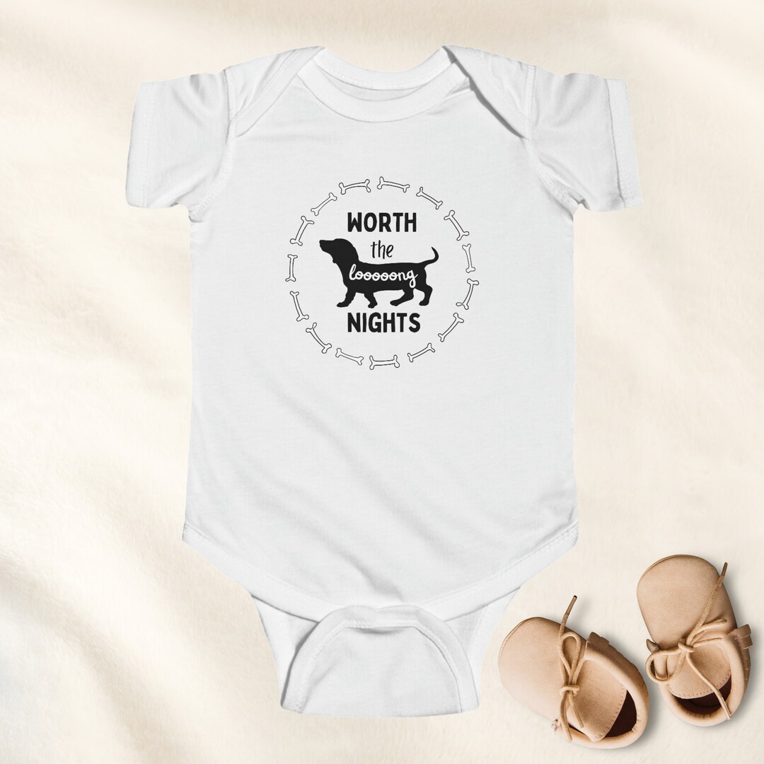 Worth the Long Nights Dachshund Bodysuit, Dachshund Baby Clothes, Dachshund Baby Shower Gift
