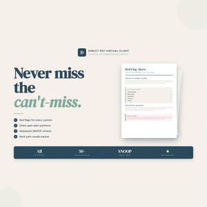 May include: A digital document titled "Red Flag Alerts" with a light beige background. The document includes a list of medical alerts and the text "Never miss the can't-miss." The Direct Pay Virtual Clinic logo is visible.