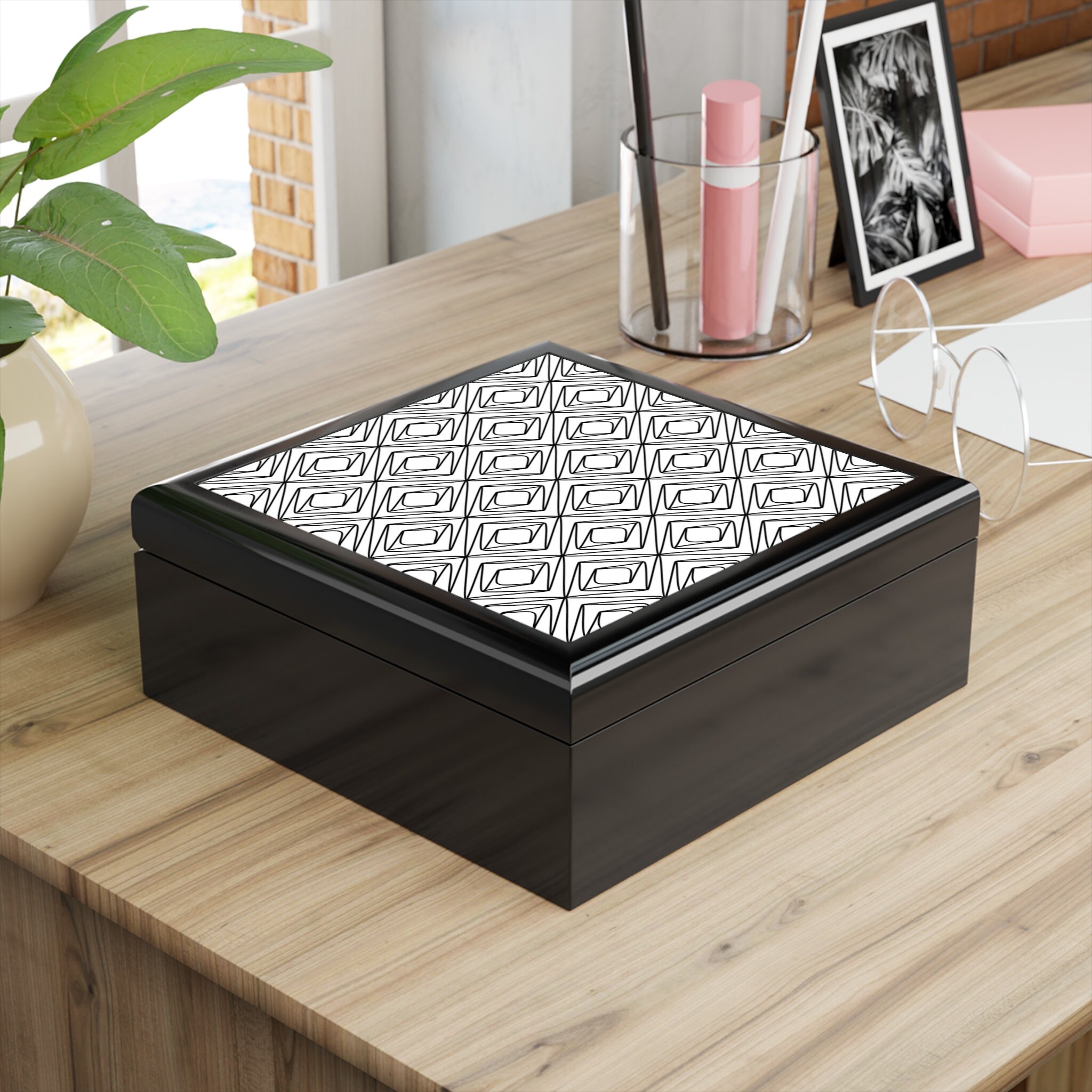 Black and White Jewelry Storage with a Graphic design Perfect Fiance Gift or an Engagement Gift Box BW Christmas Gift