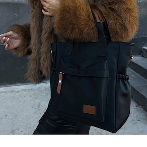 Grand fourre-tout noir - Grand sac à main noir - Grand sac fourre-tout noir - Grand sac bandoulière - Grand sac à bandoulière - Fourre-tout avec fermeture éclair - Fourre-tout avec poches