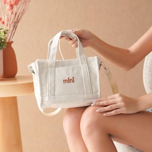 Mini sac fourre-tout - Mini fourre-tout naturel - Petit sac à main fourre-tout - Sac à bandoulière - Cabas en toile - Petit sac à main fourre-tout - Mini sac à main - Sac à bandoulière en toile