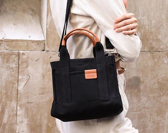 Black Mini Tote Bag - Small Black Tote Bag - Small Canvas Tote Bag - Mini Canvas Bag - Small Purse Women - Mini Top Handle Bag -Mini Handbag