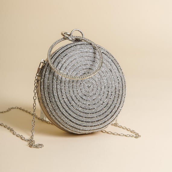 Silver Round Clutch Rhinestone Silver Clutch Metallic Round Clutch Silver Evening Clutch Evening Bag Formal Clutch Wedding Gifts Etsy UK