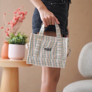 Mini sac fourre-tout - Mini fourre-tout en toile - Petit sac à main - Mini sac à bandoulière - Petit sac fourre-tout - Cartable pour la rentrée - Sac fourre-tout en toile - Petit sac fourre-tout