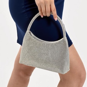 Silver Glittery Evening Bag, Shiny Rhinestone Bag, Party Bridal Bridesmaid Bag, Silver Evening Bag, Rhinestone Evening Bag Shoulder Silver